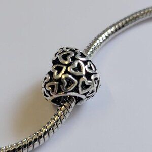 New For Pandora Charm Bracelet Antique Silver Color Puffy Heart Charm Large Hole